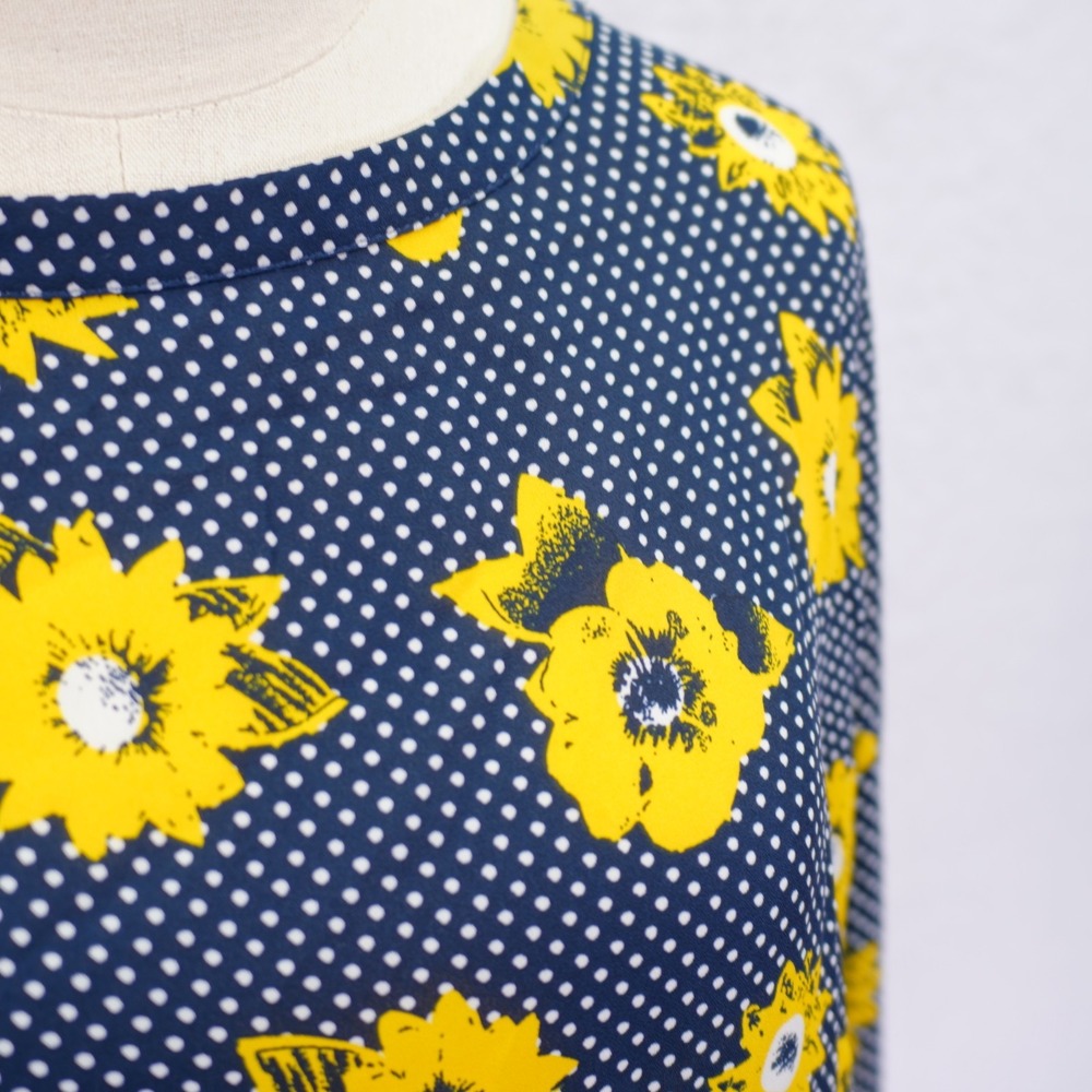 Banana Republic Blue Yellow White Floral‎ Polka Dot Large Long Sleeve Blouse - Picture 2 of 8